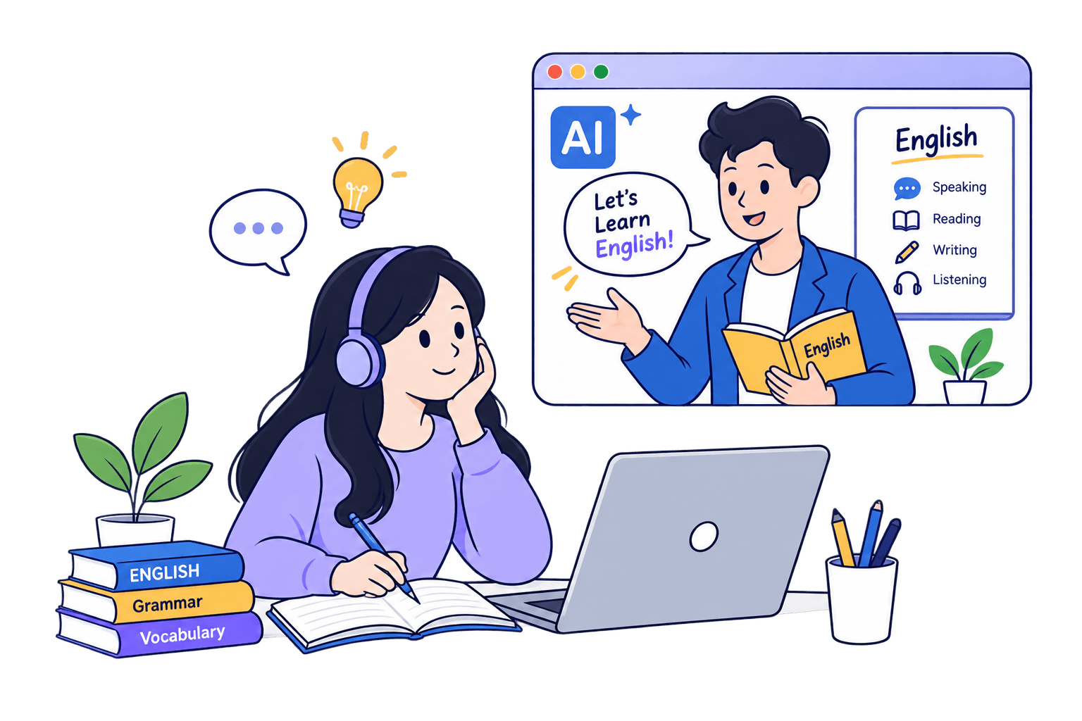 Student learning English with Lumo